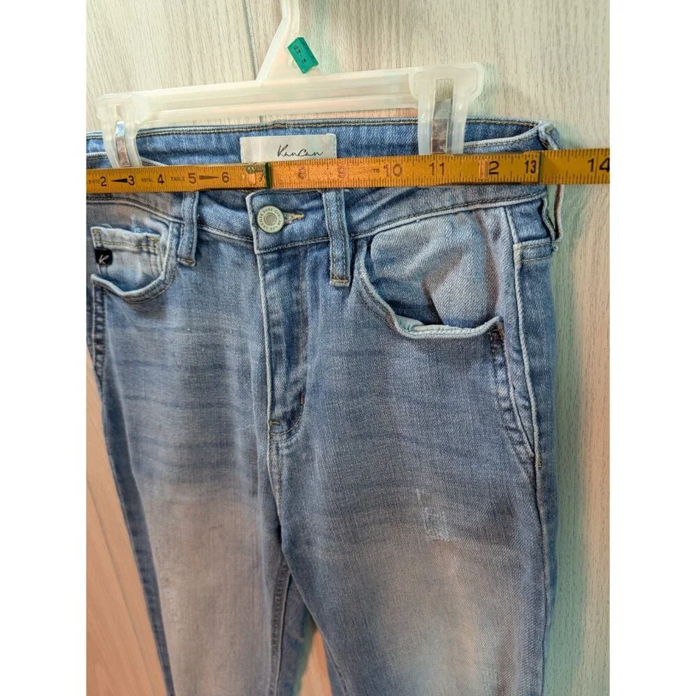 KanCan Flare Jeans Womens 6/25 Light Blue Distressed Fray Hem High Rise Western - Picture 9 of 11